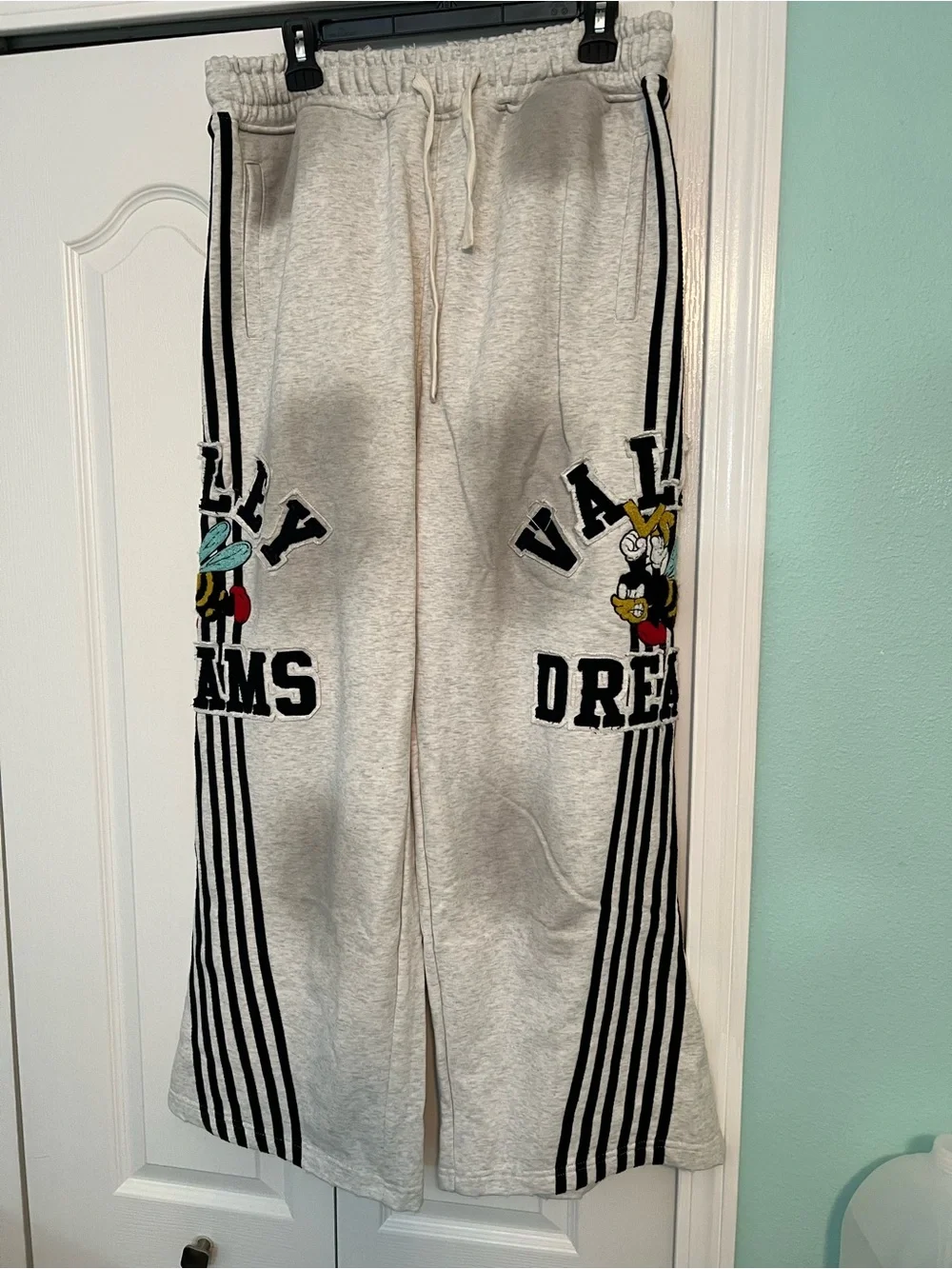 Valley dreams Gray Graphic Sweatpants with Side Stripes